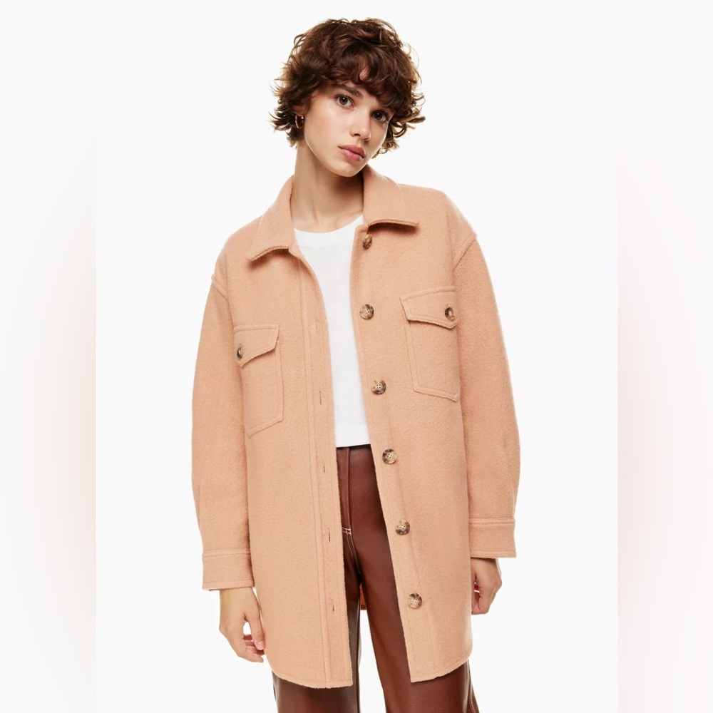 Aritzia Peach Button-Front Wool Shacket